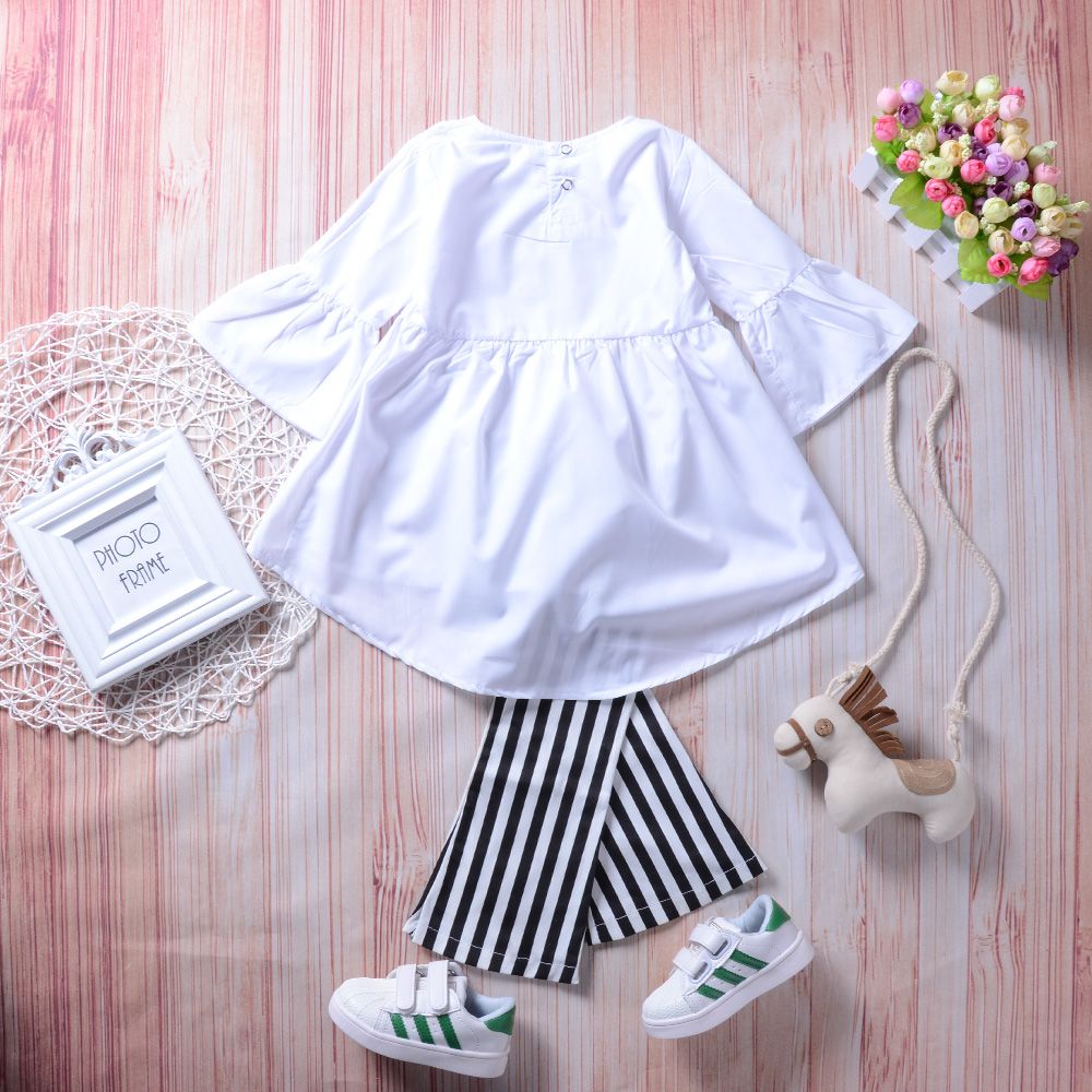 Compre Primavera Bebe Nina Ropa Retro Trajes Blanco Top Pants
