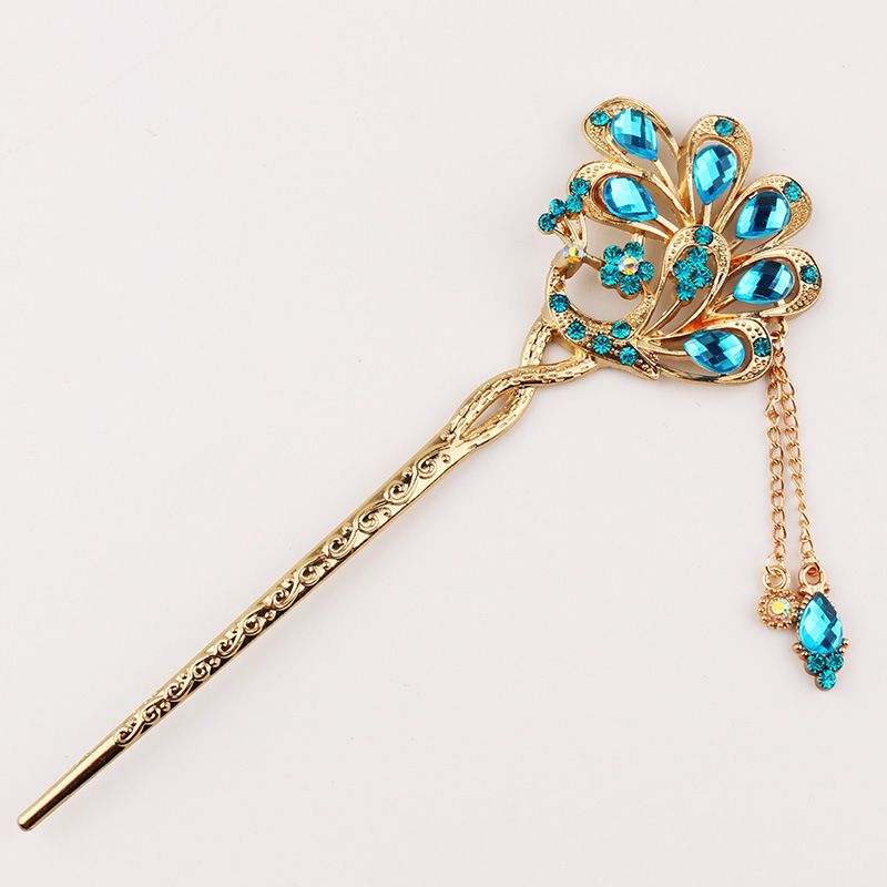 Bridal Wedding Jewelry Crystal Peacock Hair Stick Full Rhinestone