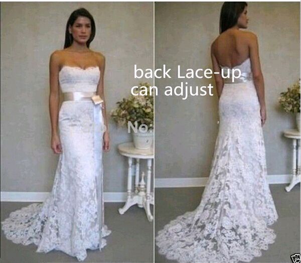 Fast Shipping! Strapless Lace Mermaid Cheap Wedding Dresses Made In