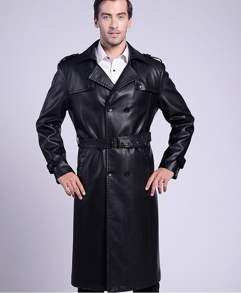 Online Cheap Fall Winter Trench Coat Men Suit Leather Overcoat Double ...