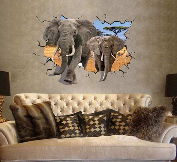large 3d elephant wall stickers removable vinyl art decals room home