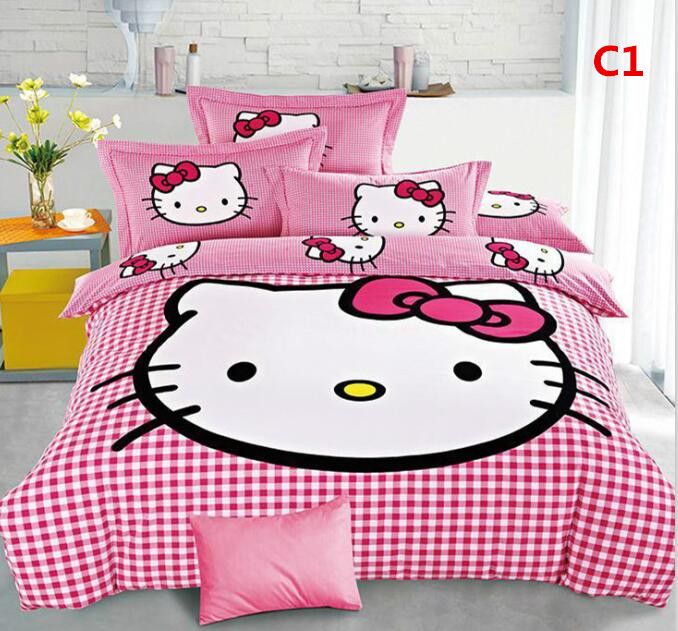 Cute 3D Bedding Set Hello Kitty Bedding Hot New Cotton Children Bed Sheets Twin/Single/Double