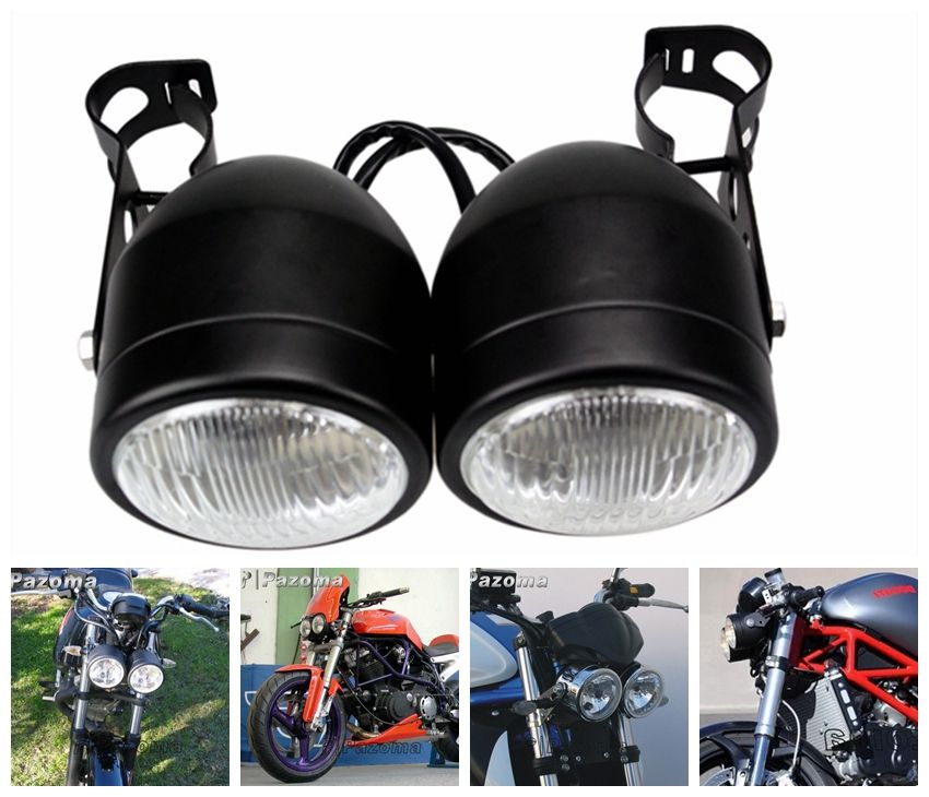 2019 PAZOMA Motorcycle Headlight Streetfighter Black Twin Dual Head