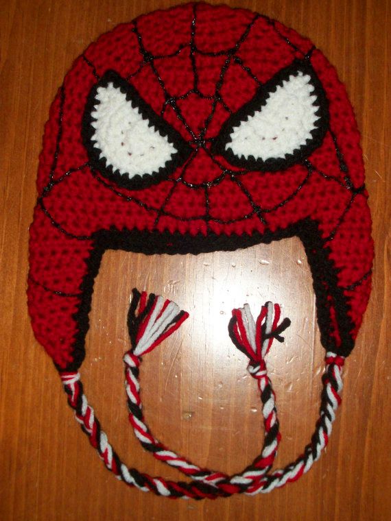 Boy'S SpiderMan Hand Crocheted Hat With Ear Flaps ,Spiderman Crocheted Hat,Baby Crochet Hat