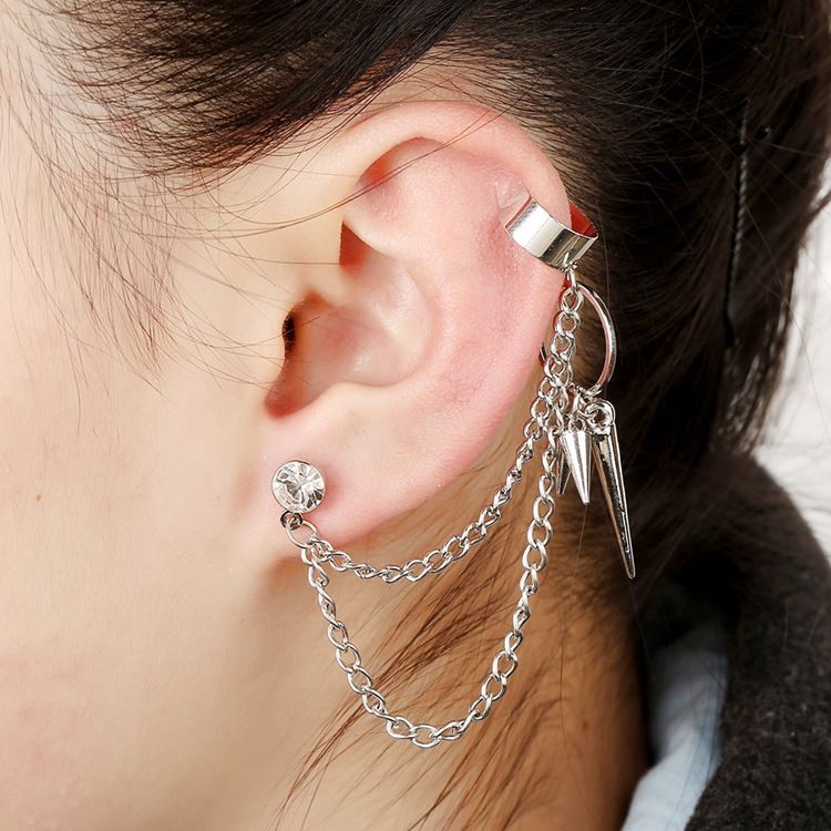 Wholesale Punk Rivet Tassel Earrings Ear Cuff Clip On Earrings One