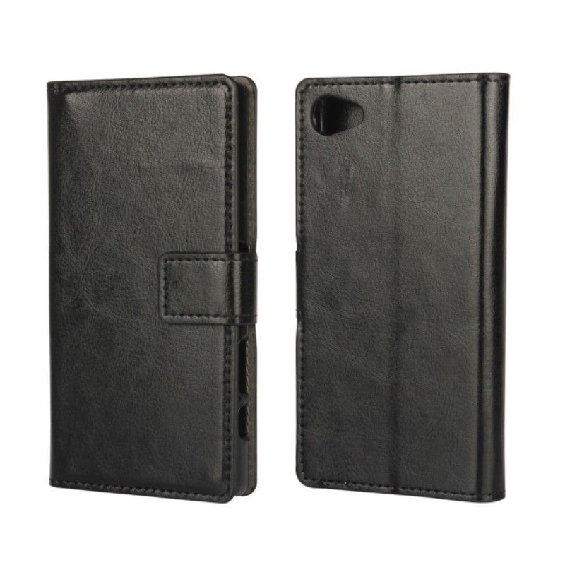 Crazy Horse Leather Slot Stand Pouch Stand Wallet Cover Case For Sony