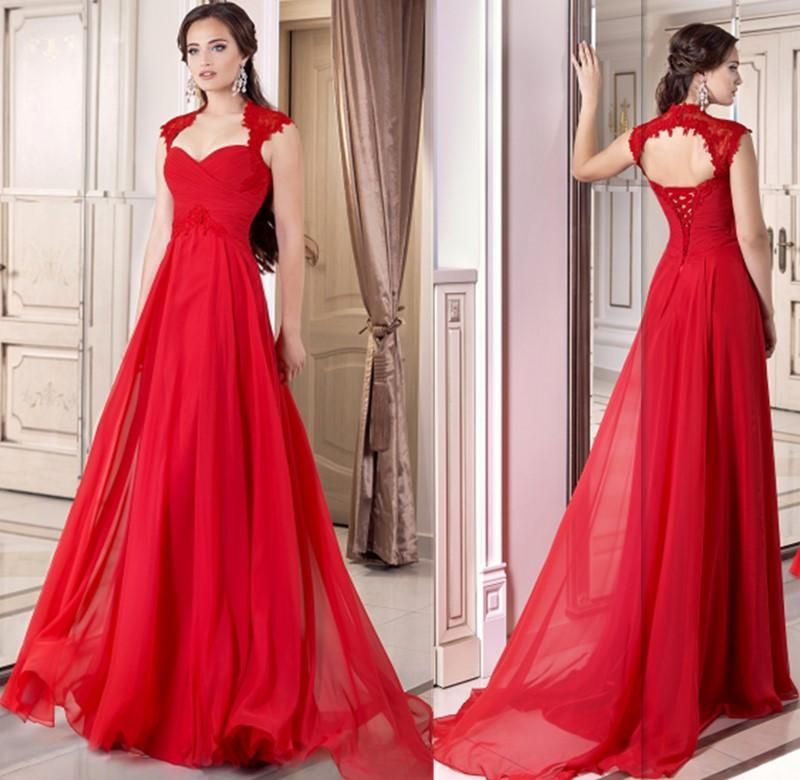 2016 Formal Red Evening Gown Corset Chiffon Long Full 