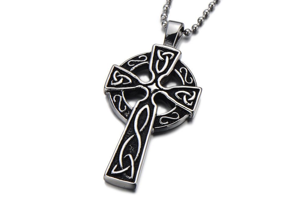 Mens Celtic Cross Necklace Black Boys Mens Celtic Cross Necklace Black Boys Men Pendant