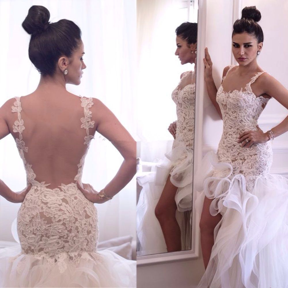 Sexy Backless Beach 2015 Wedding Dresses Mermaid Lace Bridal Gowns With ...