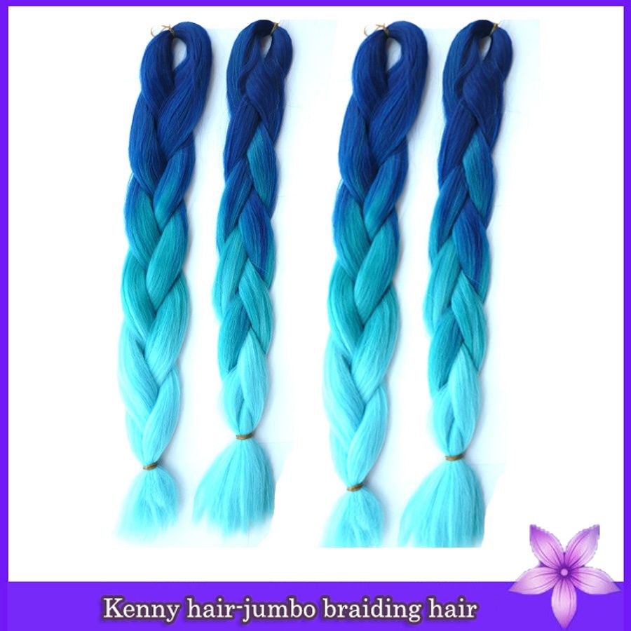 dark blue to light blue ombre braiding hair two toned colour