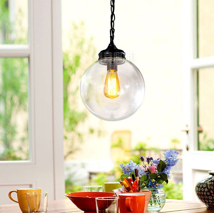 Minimalist Glass Ball Pendant Light Retro Style Iron Black Spray Minimalist Glass Ball Pendant Light Retro Style Iron Black Spray Paint Lamp Shade Restaurant Cafe Bar Corridor E27 Holder Home