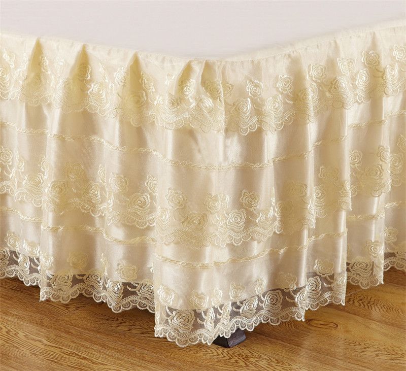 Princess New Luxury Ivory Floral Lace Bed Skirt Embroidery Rose