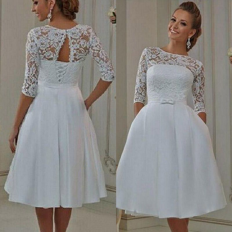  Vintage  Lace Short Wedding  Dresses  With Pockets  Half 