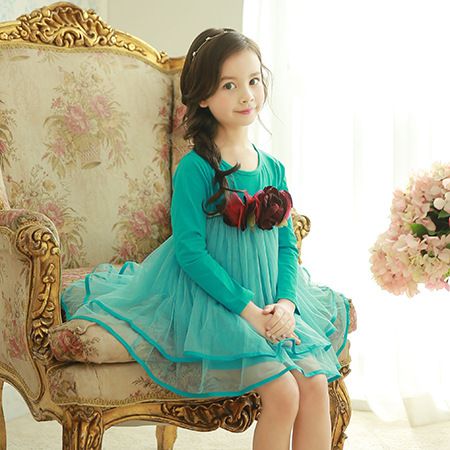 2107New Lace Children's Tail Dress Flower Girl Wedding Sticky Flower