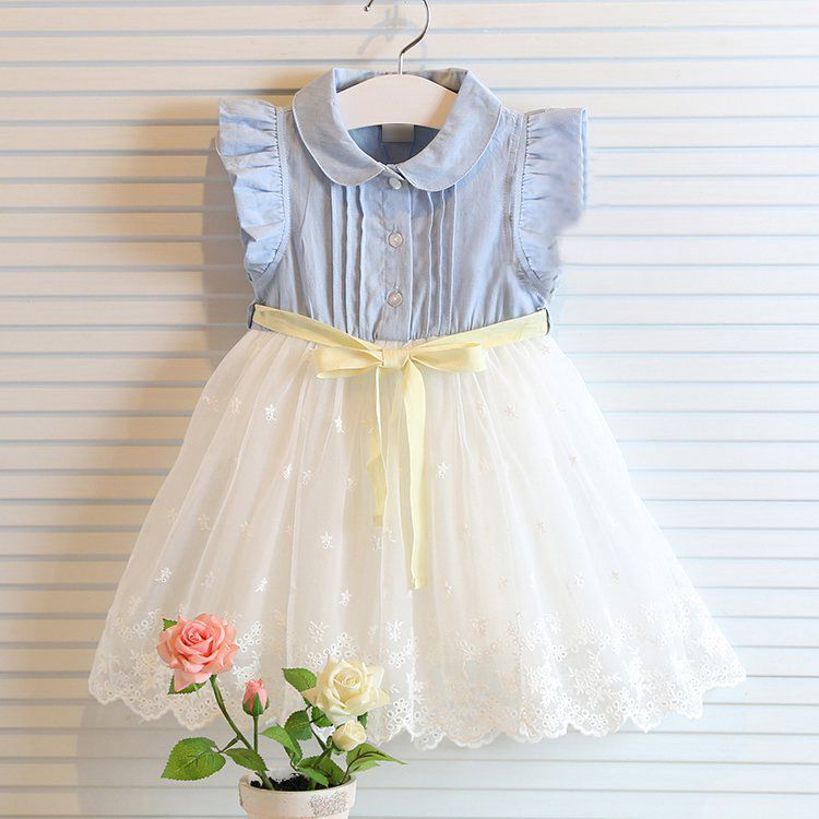 2018 Fly Sleeve Girl Summer Denim Dress For Kids Jeans Tutu Dresse