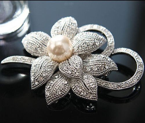 Chaud de mariage nuptiale strass argent Crystal Pearl broches Broche Bouquet Chaud de mariage nuptiale strass argent Crystal Pearl broches Broche Bouquet