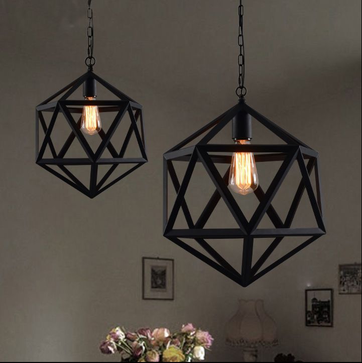 Nordic Style Vintage Industrial Iron Pendant Light Retro Country Nordic Style Vintage Industrial Iron Pendant Light Retro Country Solid Geometric Black Color Hanging Lamps Globe Lighting From