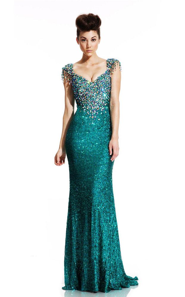 2016 Luxury Formal Evening Dresses Low Cut Cap Sleeves Mermaid Sequins ...
