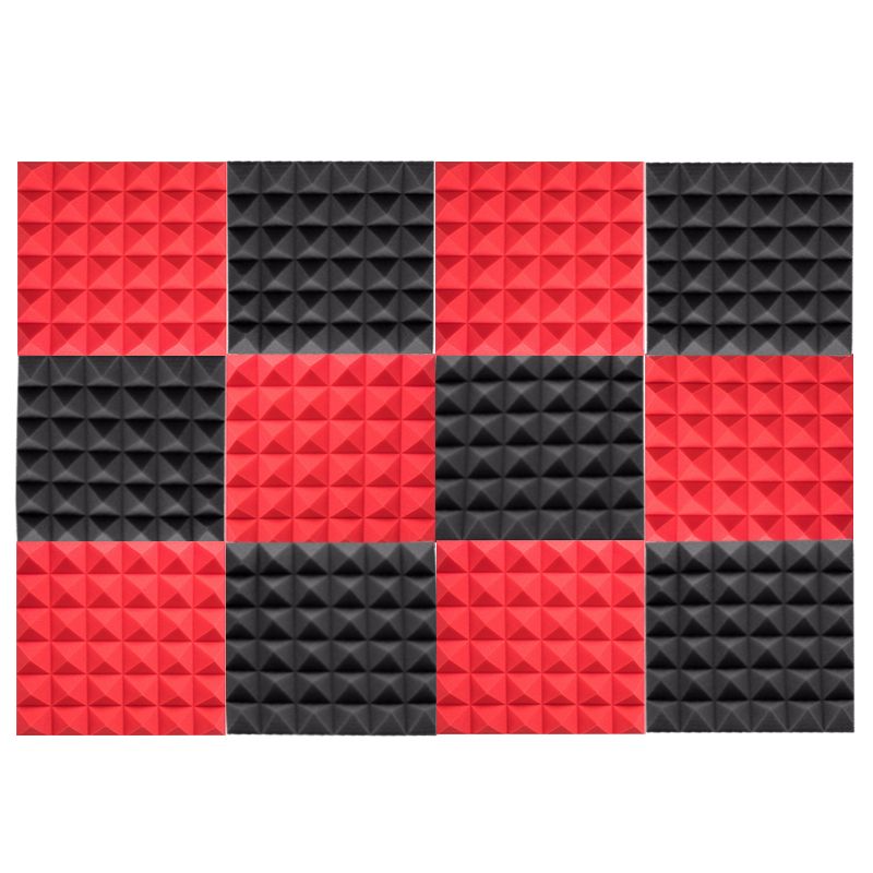 24pcs Beiyin Pyramid Acoustic Foam Studio Sound Treatments Noise Elimination Insulation Wall Sticker Soundproof Panel Black Red 12x2