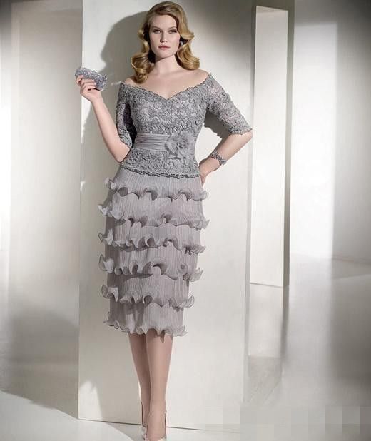 2015 vintage plus size mother bride dresses lace half sleeve tea mother bride dress plus size