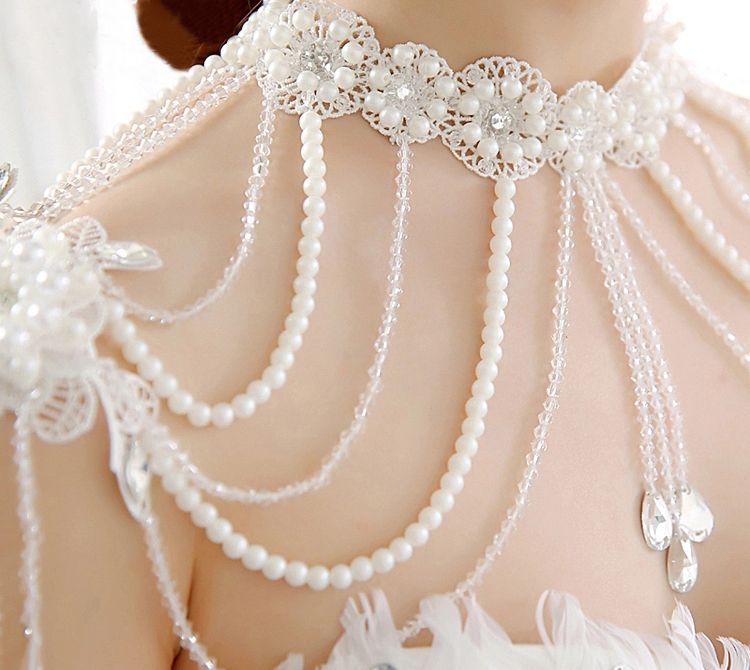 Bridal Body Chain Flower Body Jewelry Simulated Pearl Silver Rhinestone