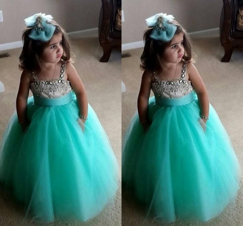 2015 Cute Little Girls Dresses Puffy Ball Gowns with Crystals Floor