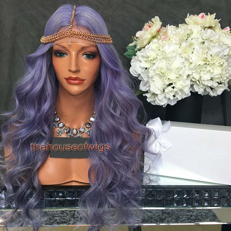 Beautiful Light Purple Human Hair Lace Front Wig Wavy Glueless