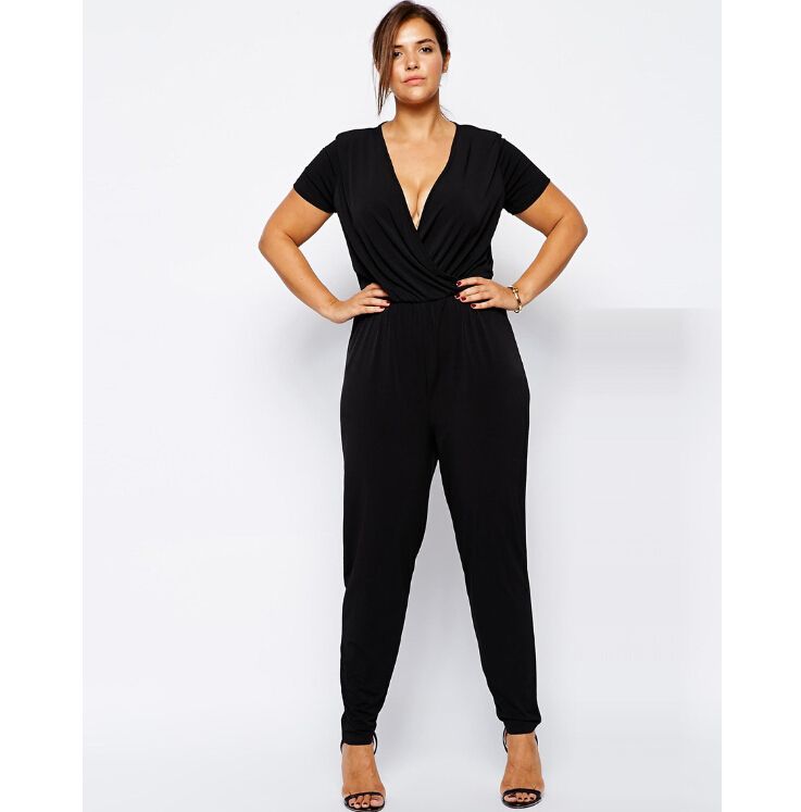 2018 womens sexy v neck jumpsuit plus size jumpsuit casual romper black jumpsuits plus size