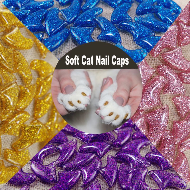 2019 Sparkle Colour Cat Nail Caps Soft Cat Paw Control With Free Glue