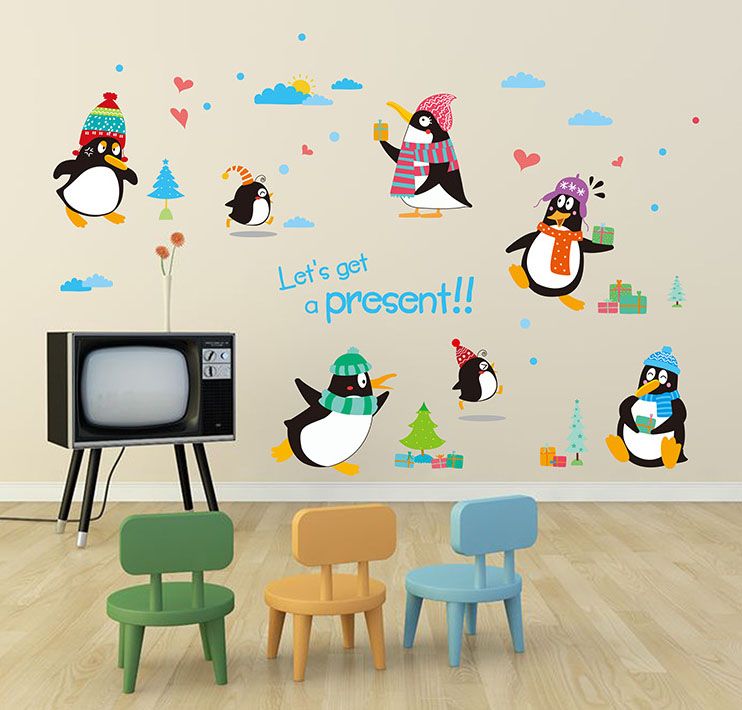 Großhandel Pinguin Vorhanden Wall Decal Aufkleber Kinderzimmer