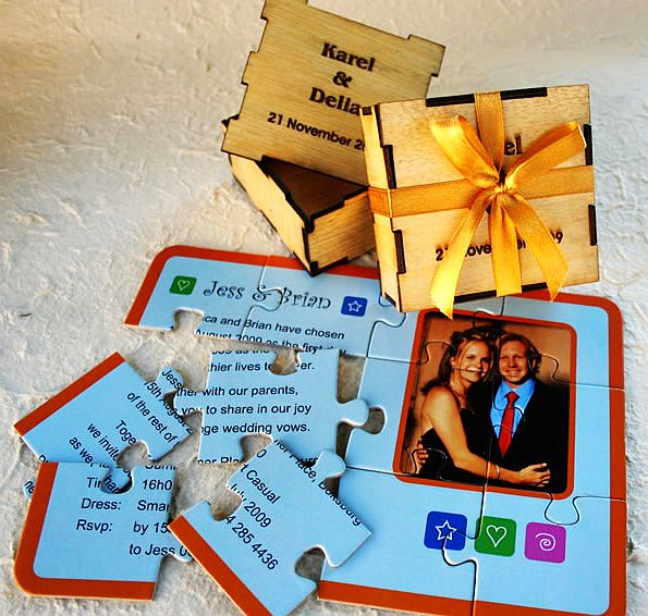 Puzzle Diy Wedding Invitations Ribbon Laser Cut Embossed Wedding