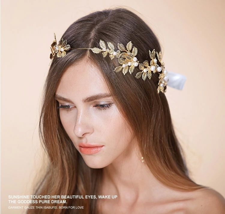 Gold Leaves Wedding Tiaras Hairband Bridal Hair Accessories No Fading