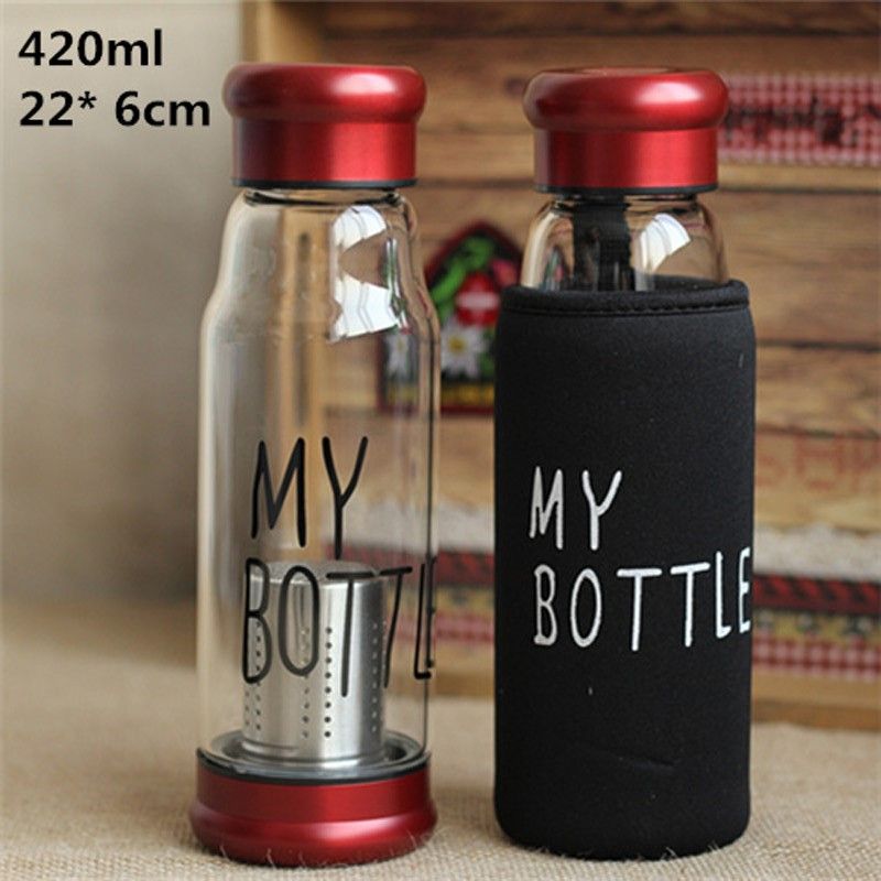 420ml Multipurpose Outdoor My Bottle Juice Readily Space Cup Glass 420ml Multipurpose Outdoor My Bottle Juice Readily Space Cup Glass Water Bottles With Tea Infuser Individuation Bag Red Cap Reusable
