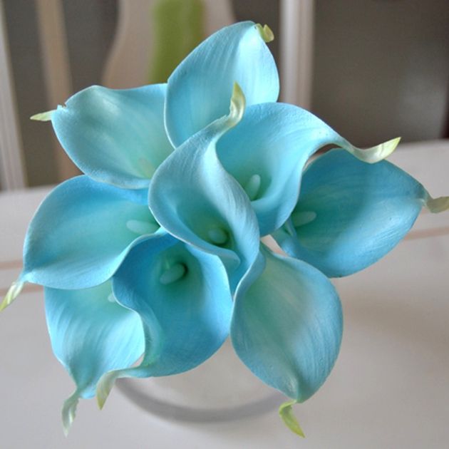 2019 Decorative Flowers Artificial Cyan Calla Lily Bundle Wedding Party