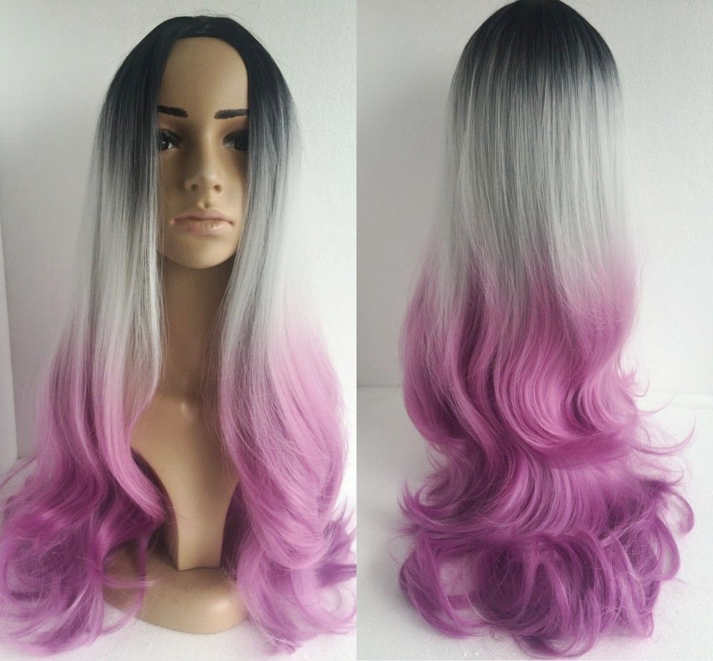 Cheap Good Quality Synthetic Ombre Black Grey Pink Cosplay Color Wigs 26 Kanekalon Long Curly Wig With Bangs For Sale Uk 2019 From Junzhi 168 Gbp