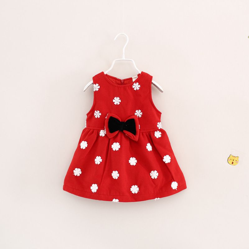 2021 Christmas Snowflake Wool Blends Red Dresses Kids Girl Winter Princess Baby Bowknot Dress 