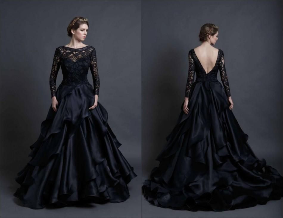 Stunning Black  Wedding  Dress  Long  Sleeves  Sareh Nouri 