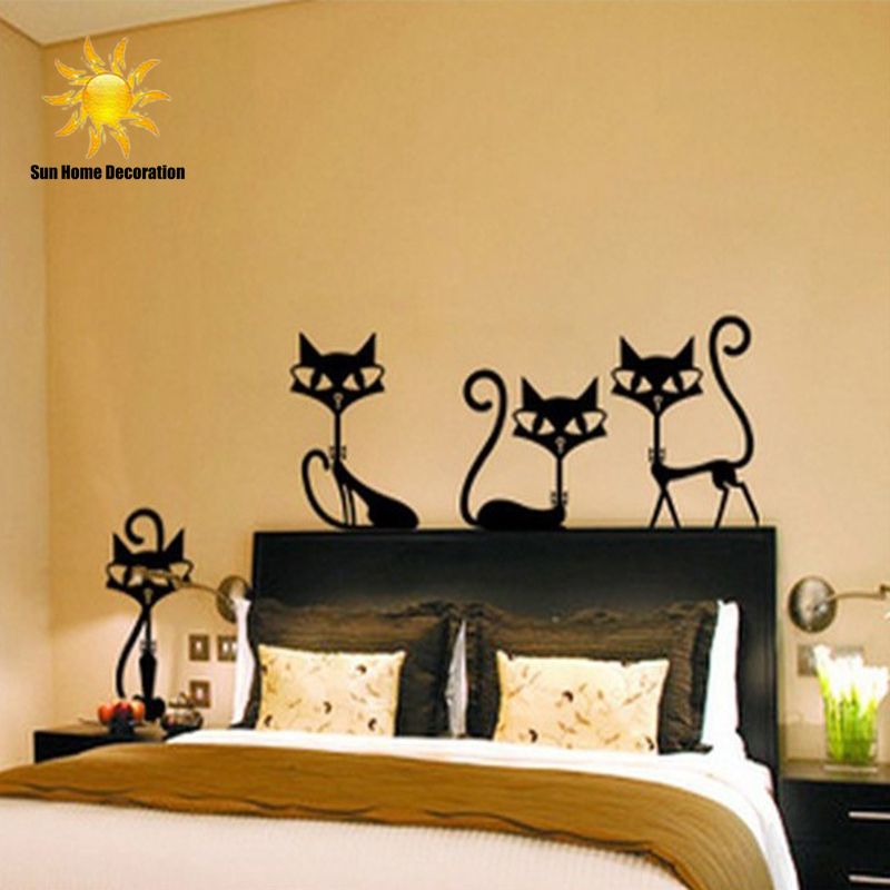 4 black fashion wall stickers cat stickers living room decor tv wall