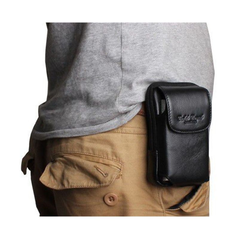 Men Small Waist Pack 4 Inches Mobile Phone Genuine Leather Belt Bag Fashion Pouch Brand Balck ...