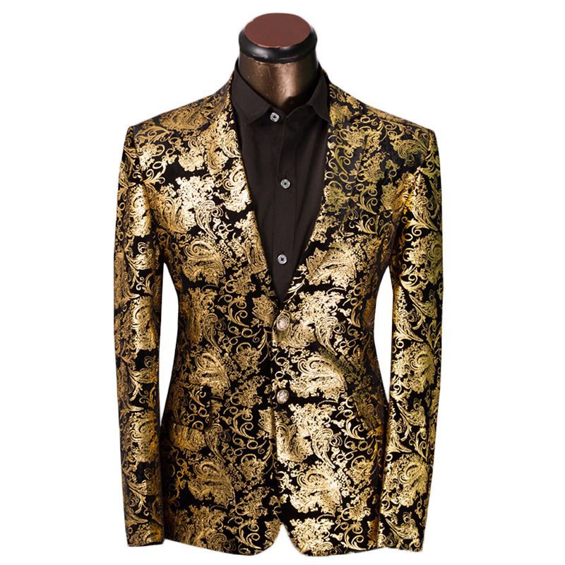 Luxury Men  Suit Golden Floral Pattern  Suit Jacket Men  Fit 