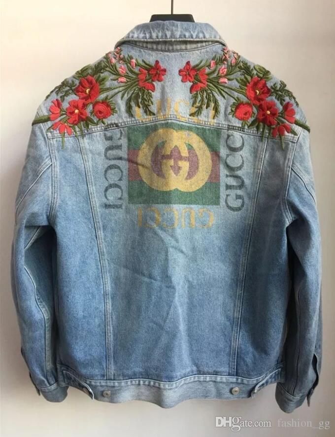 New Fashion Women Men&#39;S Denim Jacket Embroidered Flowers Italy Brand G Unisex Casual Coat Top ...