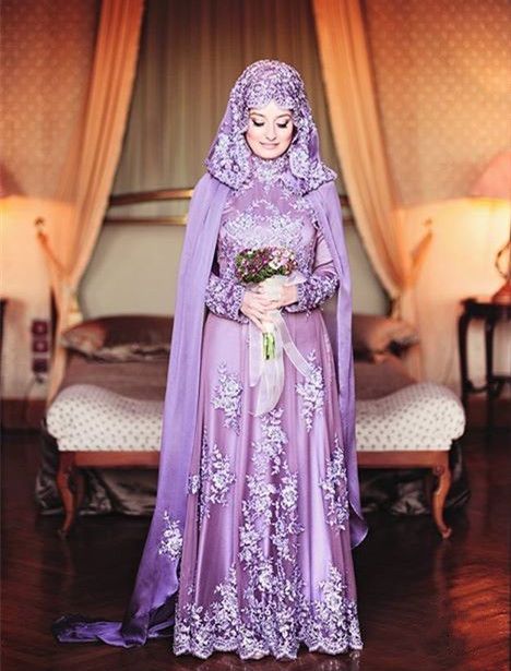 Discount 34 Lavender Lace Appliqued Muslim Wedding Dresses With ...