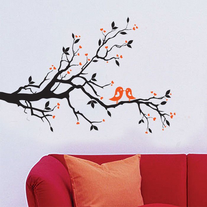 Tree Branch Love Birds Cherry Blossom Wall Decor Decals Removable