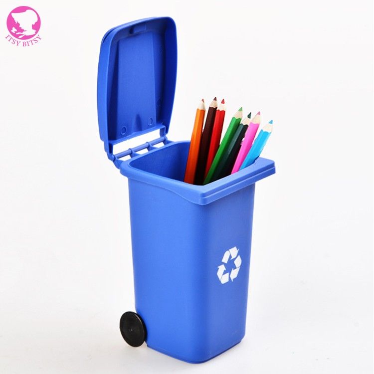Whole Mini Wheeled Trash Bin Desk Tidy Office Desktop Stationery Organiser Pen Pencil Holder Organizers