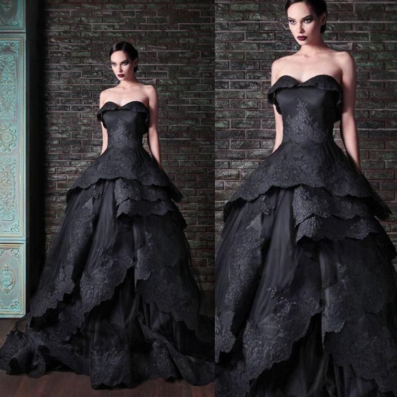 Ball Gown Black Wedding Dresses New Ruffles Sleeveless ...