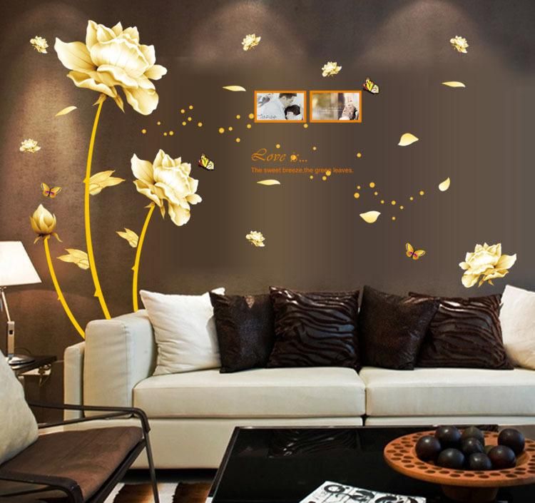 Wall Stickers Home Décor Tulip Wall Decals Golden Flowers Wall Decals