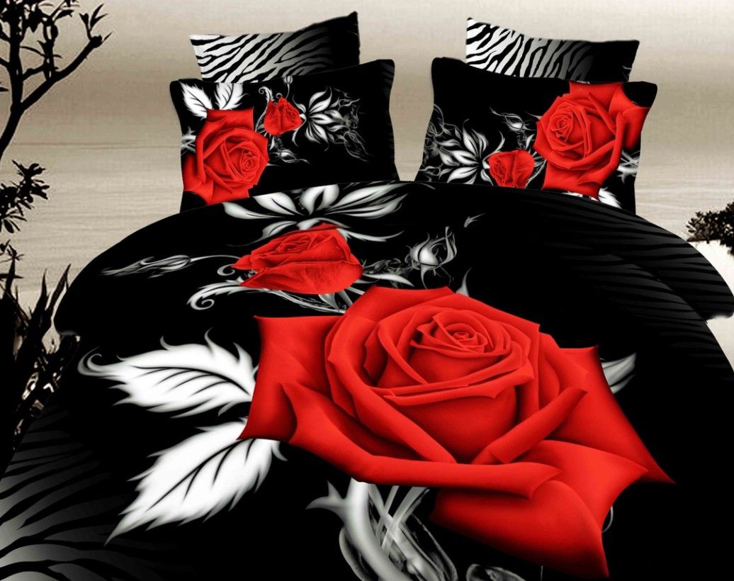3d black and red rose bedding set super king size queen cotton bed black king size sheets