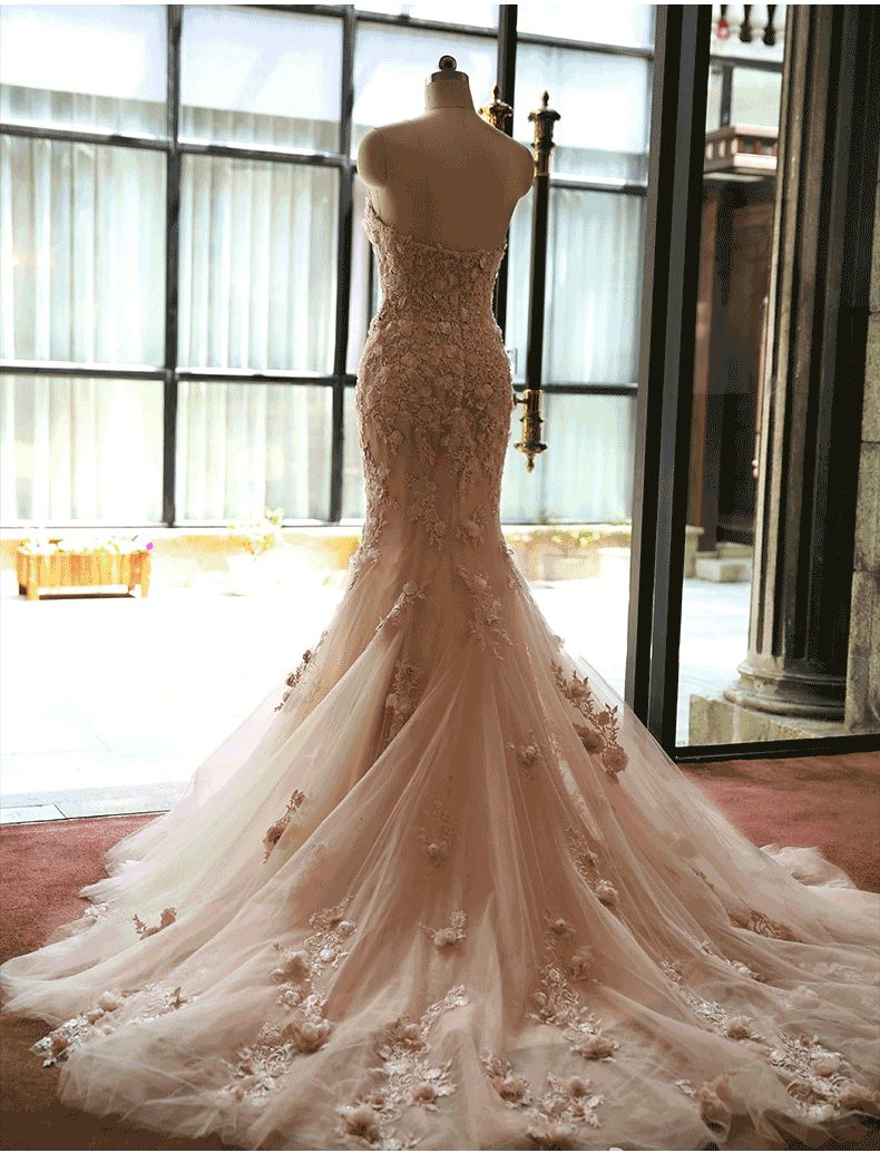 Blush Illusion Wedding Dresses Real Photo Court Train