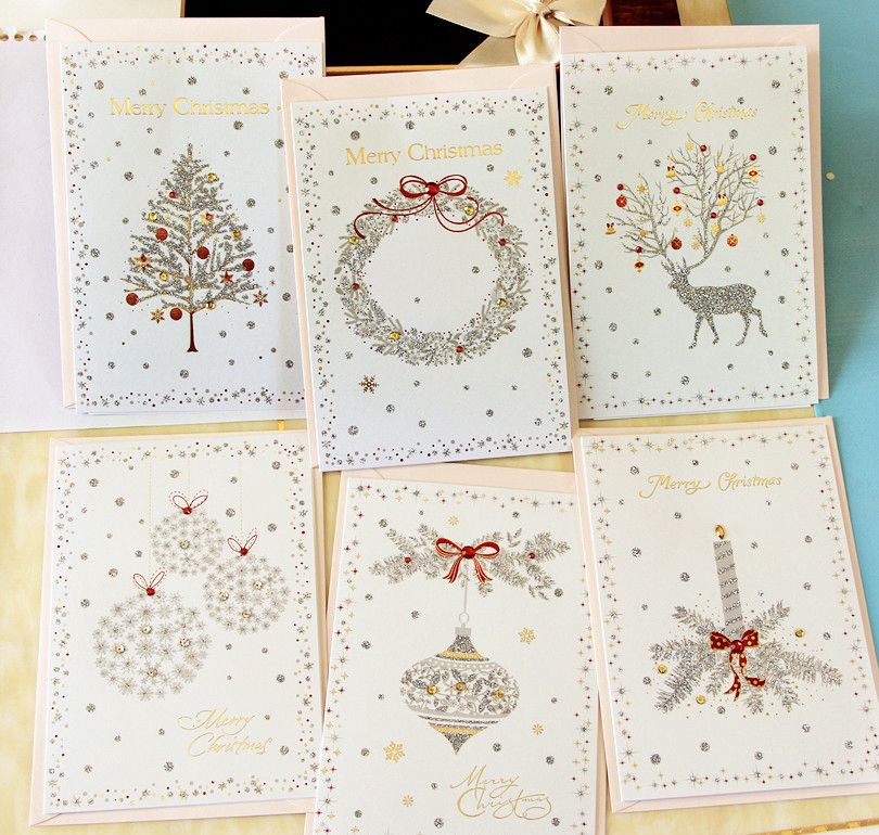 Gold Stamp Christmas Cards Glitter Greeting Hollow 