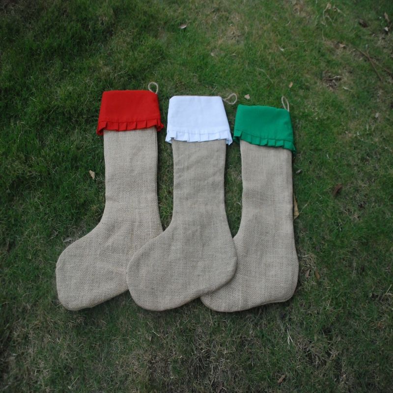 Wholesale Burlap Jute Christmas Stockings Xmas Gift Bag for Children